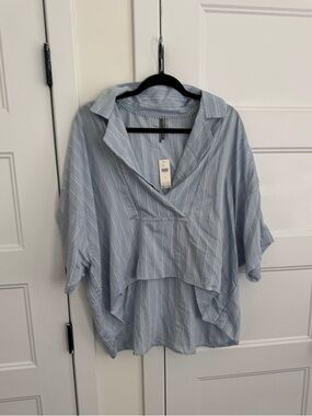 Anthropologie Dylon Short-Sleeve Wide-Placket Top
